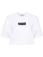 Miu Miu t-shirt crop à logo strassé - Blanc