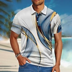 Voor heren POLO Shirt Revers polo Polo's met knopen Golfshirt Verloop Grafische prints Lineair Strijkijzer Aangepaste afdruk blauw Donkerblauw Grijs blauw Blauw blauw Buiten Straat Korte Mouw Lightinthebox