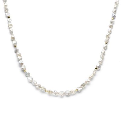 Ketting Barok zilver-zoetwaterparel goudkleurig-wit 42-45 cm