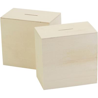 Creativ Company Houten spaarpot, afm 10x10x6 cm, 10 stuk/ 1 doos