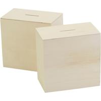 Creativ Company Houten spaarpot, afm 10x10x6 cm, 10 stuk/ 1 doos