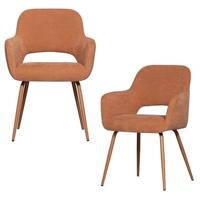 WOOOD Jenny Eetkamerstoelen - Polyester - Salmon - Set van 2