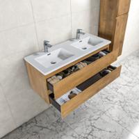 Badkamermeubel Tieme in mat eiken 120x50x48cm met witte wastafel