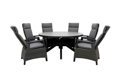 Qopps Ziggy tuintafel met 6 Darwin gasveer verstelbare tuinstoelen