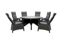 Qopps Ziggy tuintafel met 6 Darwin gasveer verstelbare tuinstoelen