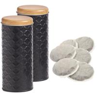 Bewaarblik voor koffiepads - 2x - zwart - metaal - 7,5 x 18 cm - 680 ml - voorraadpot