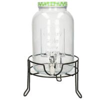 Limonade/drankdispenser op verhoger - groen/wit geblokte dop - 3,5 liter - glas - H37 x B19 cm