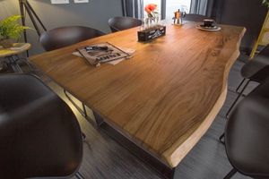 Massief houten eettafel MAMMUT 160cm wilde acacia industrieel design 2,6cm tafelblad boomrand - 43470