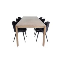 SliderOS eethoek eetkamertafel uitschuifbare tafel lengte cm 170 / 250 rokerig eik en 6 Velvet eetkamerstal velours