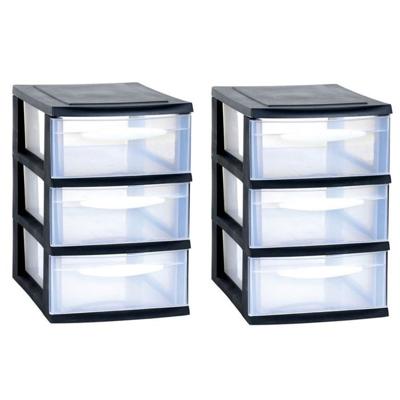 EDA Ladenkast/bureau organizer - 3x stuks - zwart - stapelbaar - A5 formaat 3 lades - L18 x B28 x H2