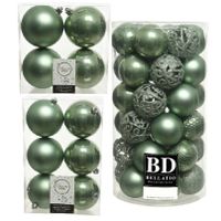 Kerstversiering kunststof kerstballen salie groen 6-8-10 cm pakket van 57x stuks - thumbnail