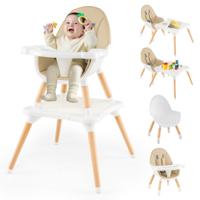 Hoge stoel voor Baby's en Peuters 6-in-1 Convertible Tafel Stoel Set met Bouwsteentafel Beige
