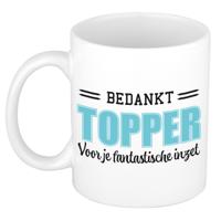 Collega cadeau koffiemok - beker - Bedankt Topper - voor je fantastische inzet - wit/blauw