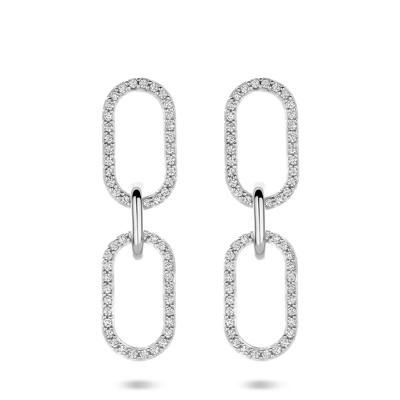 Gerhodineerd 925 zilveren oorhangers met zirkonia - 33mm