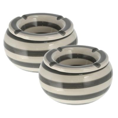 Asbak - 3x stuks - grijs/ wit - gestreept - dolomiet - 13,5 cm - stormasbak