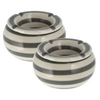 Asbak - 3x stuks - grijs/ wit - gestreept - dolomiet - 13,5 cm - stormasbak