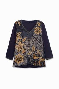 Gebloemd boho T-shirt - BLUE - XS
