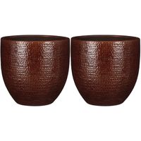 2x stuks plantenpot/bloempot kastanje bruin met flakes patroon - D24/H22 cm - thumbnail