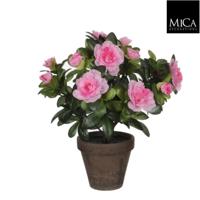 6 stuks! Azalea roze in pot stan grijs d11,5 cm h27 cm Mica Decorations (e) - Mica decorations e