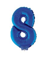 Folieballon Klein Cijfer '8' Blauw Met Stokje (41cm)
