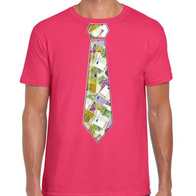 Cadeau T-shirt voor heren - geld stropdas - roze - verjaardag