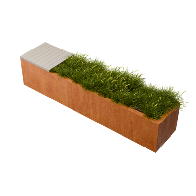 Florisa Rechthoekige cortenstaal plantenbak met Padouk zitbank L200 x B40 x H42 cm - Geroba