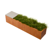 Florisa Rechthoekige cortenstaal plantenbak met Padouk zitbank L200 x B40 x H42 cm - Geroba