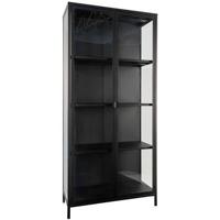 House Nordic Brisbane Zwart | Glas Vitrinekast H175 cm