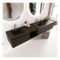 Mondiaz Bukla 200cm badmeubel met open module 40 links dark brown 3 lades met wastafel dubbel 2 kraangaten kleur urban