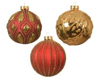 Kerstbal glas d10cm rood/goud a3 - KSD
