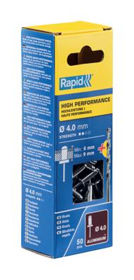 Rapid High performance blindklinknagels Ø4,0 x 12 mm, 50 stuks + boor - 5000384 - 5000384