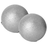 2x stuks grote kerstballen zilver glitters kunststof 15 cm