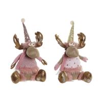 Kerstversiering DKD Home Decor Bruin Roze Gouden Rendier 27 x 16 x 42 cm (2 Stuks)