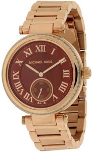 Michael Kors MK6086 &apos;Skyler&apos; dameshorloge met rode wijzerplaat, Rosegoudkleurig roestvrij staal