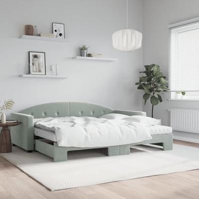 Slaapbank onderschuifbed matrassen 100x200cm fluweel lichtgrijs