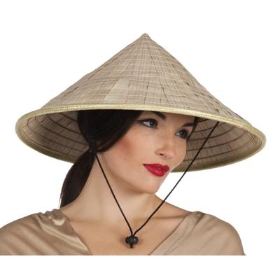 Chinese stro hoed - met kinband - volwassenen - Verkleed hoed - Aziatisch - strohoed