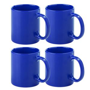 Koffie mokken/bekers - 4x - keramiek - met oor - blauw - 370 ml