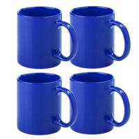 Koffie mokken/bekers - 4x - keramiek - met oor - blauw - 370 ml