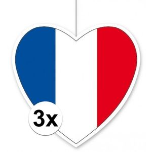3x Frankrijk hangdecoratie harten 14 cm   -
