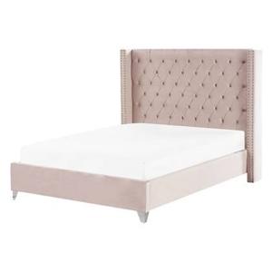 Beliani - LUBBON - Tweepersoonsbed - Roze - 140 x 200 cm - Fluweel