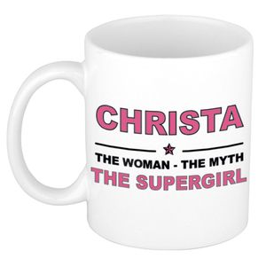 Naam cadeau mok/ beker Christa The woman, The myth the supergirl 300 ml   -