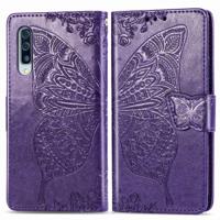 Voor Galaxy A50S Butterfly Love Flower reliëf horizontale Flip lederen draagtas met beugel/kaartsleuf/portemonnee/Lanyard (donker paars)