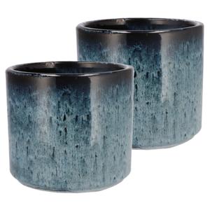 DK Design Bloempot rond model Blue Glaze - 2x - blauw - D18 x H20 cm - ombre