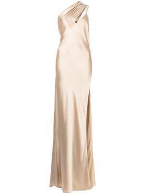 Michelle Mason robe longue fendue à design à une épaule - Or