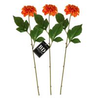 Bellatio Design Kunstbloem Dahlia - 3x - 50 cm - oranje - kunst zijdebloemen