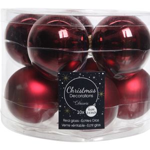 10x Donkerrode glazen kerstballen 6 cm glans en mat