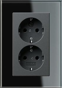 Dubbel stopcontact antraciet met Gira esprit zwart glas afdekraam recht