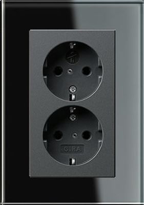 Dubbel stopcontact antraciet met Gira esprit zwart glas afdekraam recht