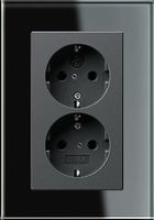 Dubbel stopcontact antraciet met Gira esprit zwart glas afdekraam recht
