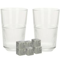 Luxe whiskyglazen set 4x stuks 360 ml met 9x whisky ijsblokstenen - thumbnail